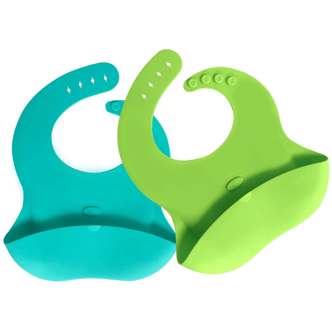blue and green ruby wrapp silicone bibs
